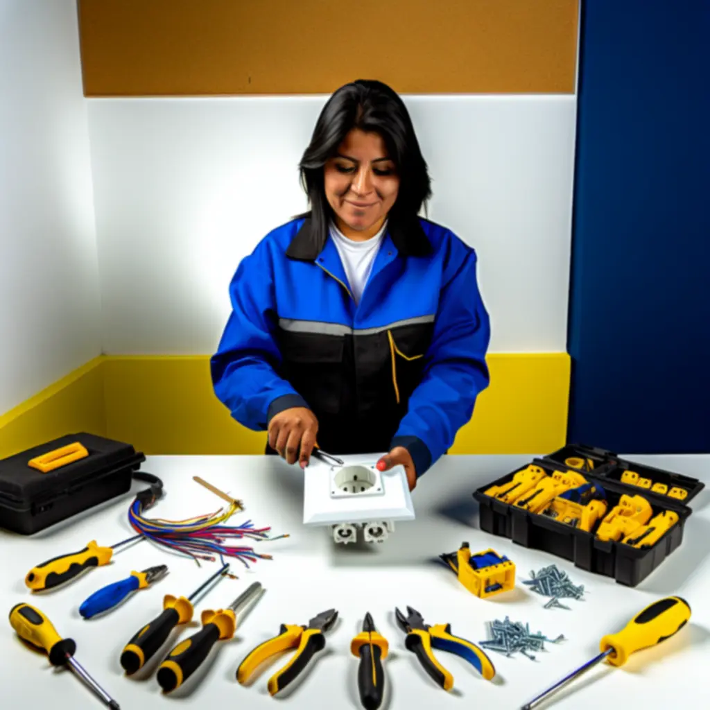 Villanyszerelő bemutatja egy villamossági szerelés lépéseit oktató jelleggel