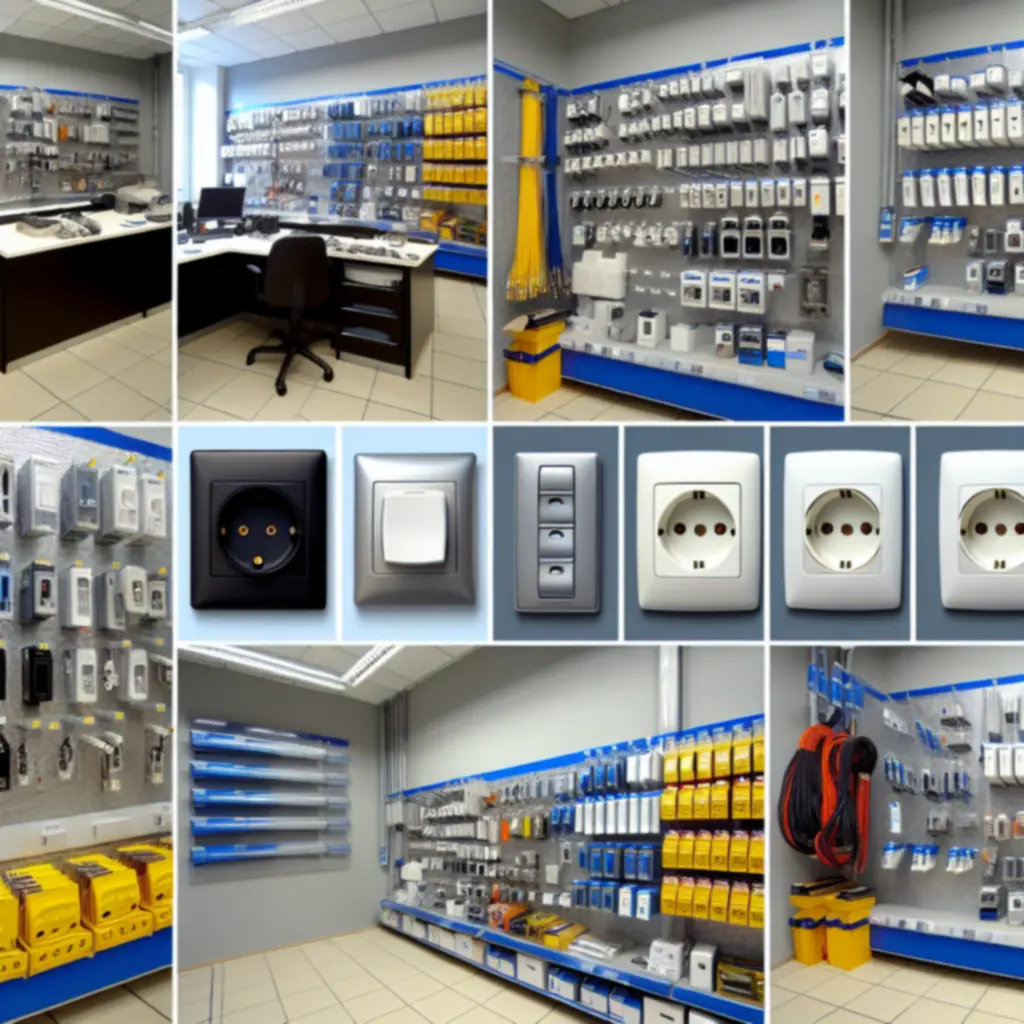 Modern, ipari hangulatú villamossági webáruház felülete különböző termékkategóriákkal