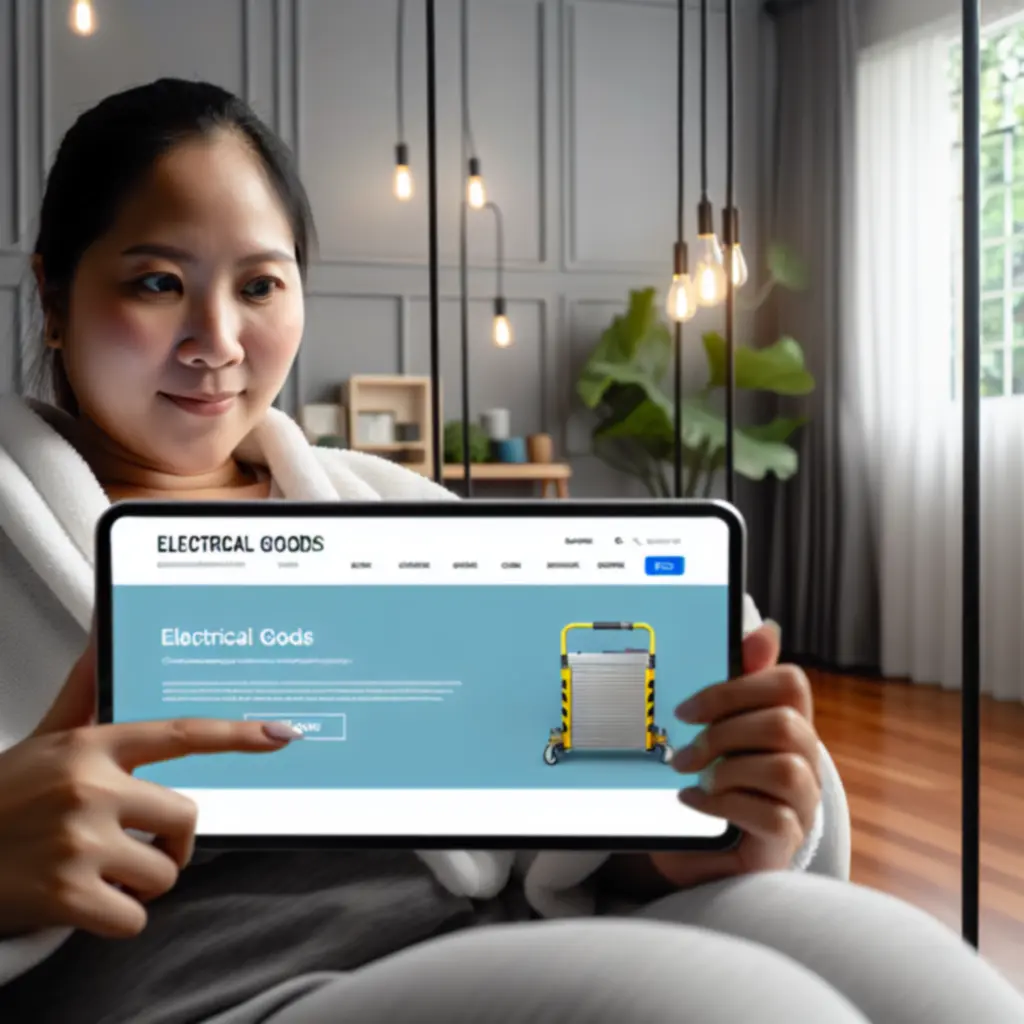 Villamossági webáruház felülete mobiltelefonon